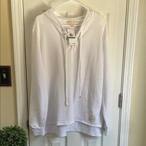 Michael Kors White Hooded Top with Gold Accents